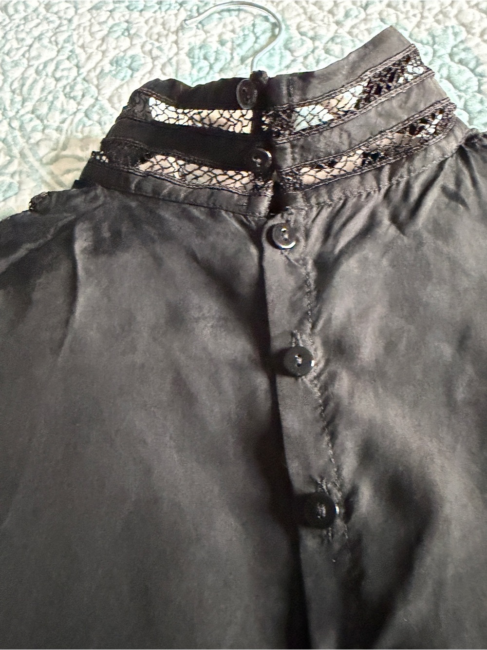 Zara Black Lace-Trim Victorian High-Neck Blouse - Picture 7 of 13